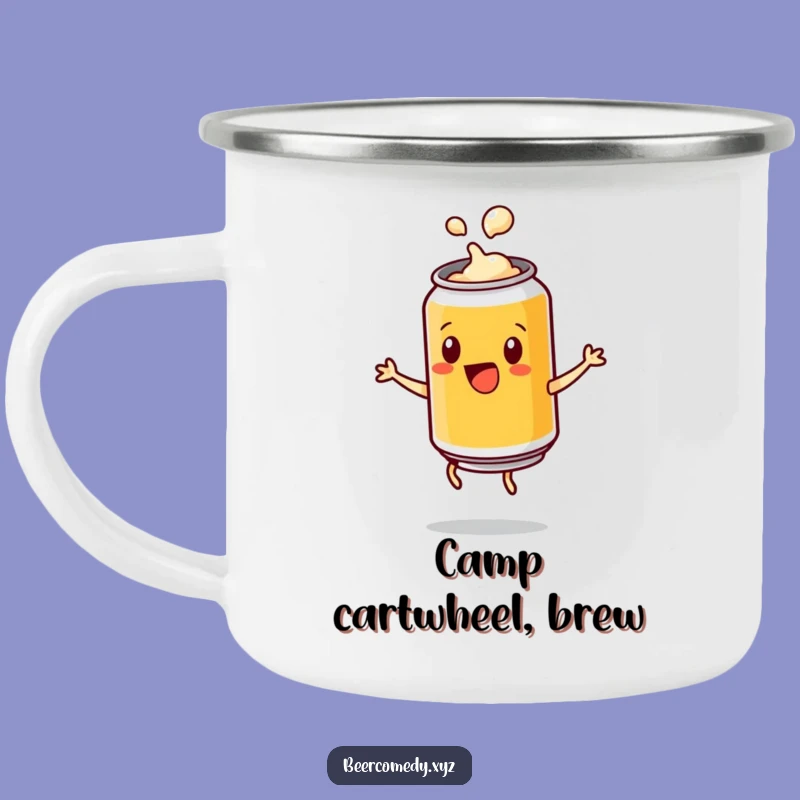 Funny Beer Can Cartwheel Camping Mug: Popping Lid Fun Outdoors, Perfect Gift!