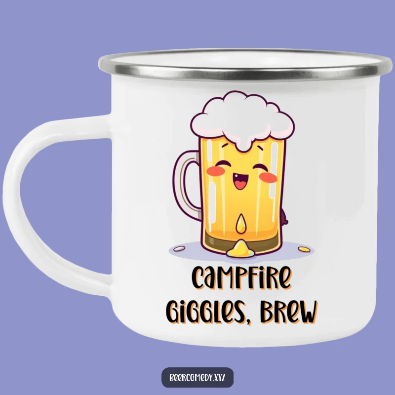 Funny Giggling Beer Pint Camping Mug: Spilling Joy Outdoors, Perfect Gift!