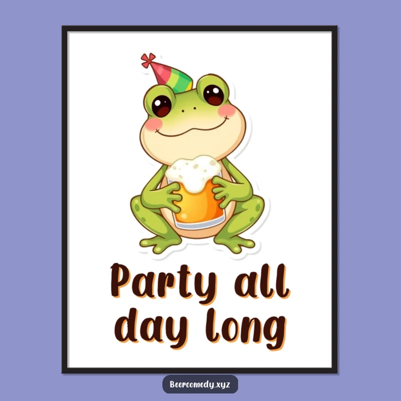 Funny Frog Party Digital Art: Printable Amphibian Celebration, Instant Funny Gift Download