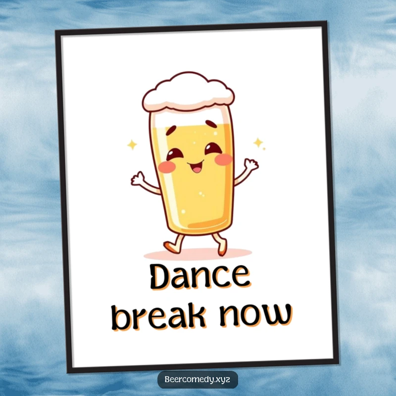 Funny giggling lager glass digital art print in a shuffling pose, ready for instant download.
