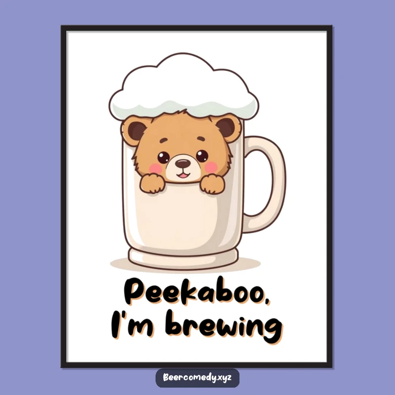 Funny Bear Cub Digital Art: Printable Cub Peek-a-Boo, Instant Funny Gift Download