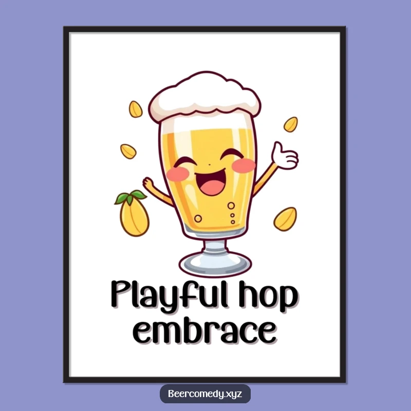 Funny Beer Glass Wink Digital Art: Joyful Hop Catching Print, Perfect Gift!