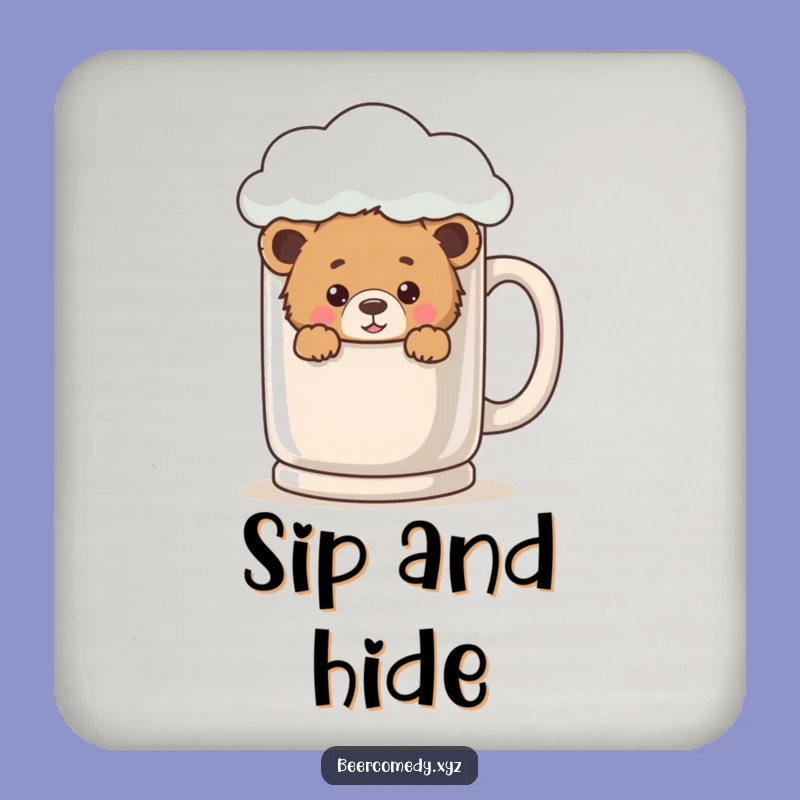 Funny Bear Cub Coaster: Protect Surfaces with Peek-a-Boo Cub, Cute Funny Gift