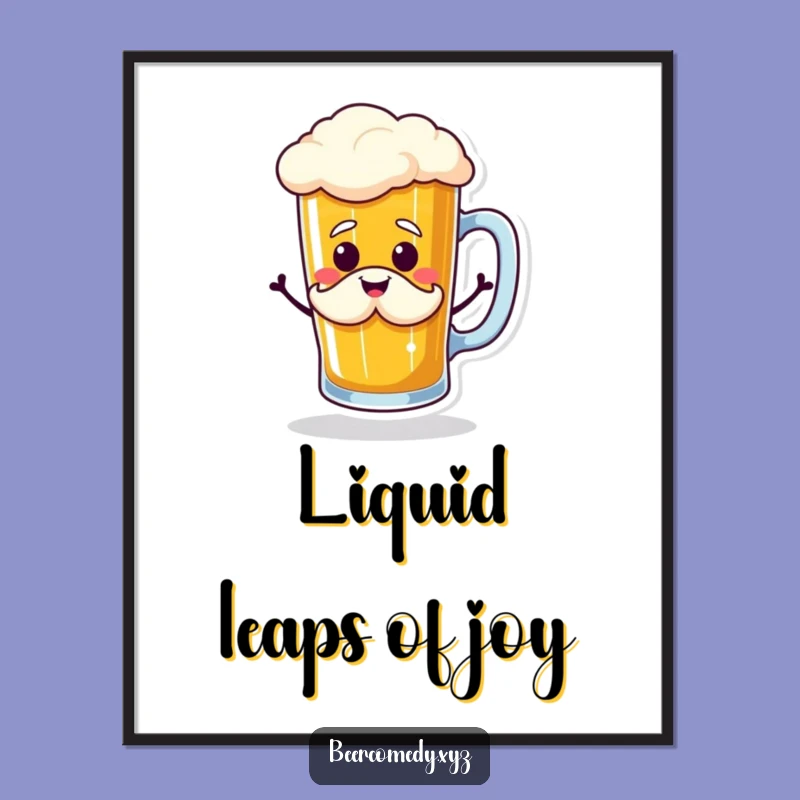 Funny Beer Mug Jig Poster: Smiling Foam Mustache Brew Art, Perfect Gift!