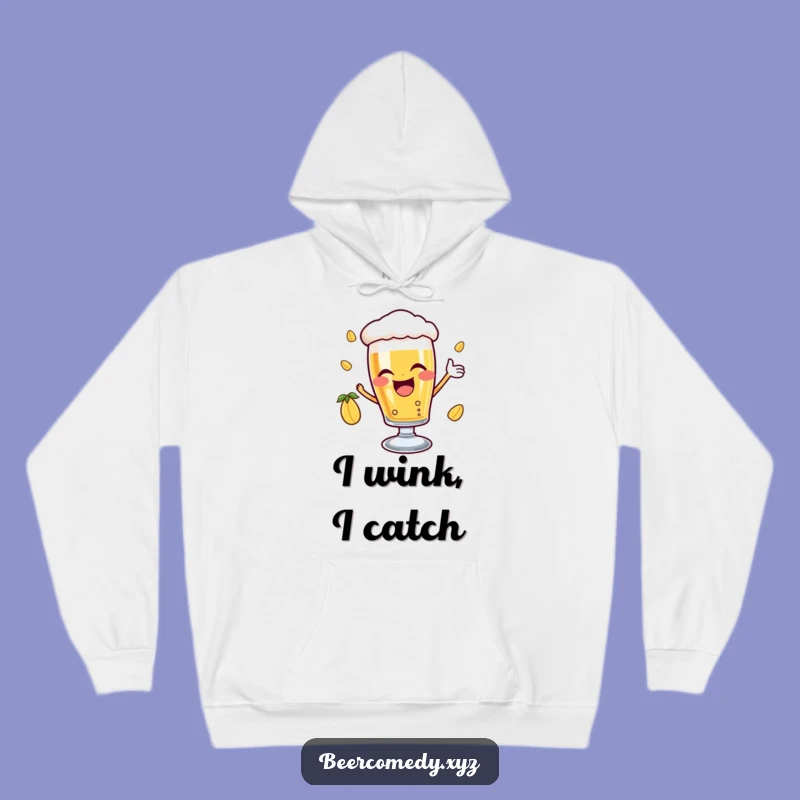 Funny Beer Glass Wink Hoodie: Cozy Joyful Hop Catching, Perfect Gift!