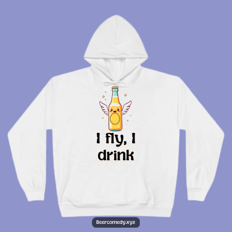 Funny Flying Beer Bottle Hoodie: Cozy Wings Soaring Brew, Perfect Gift!