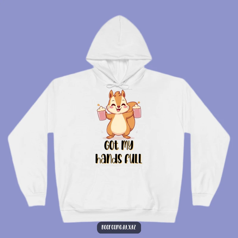Funny Squirrel Juggling Hoodie: Cozy Rodent with Mugs, Great Funny Gift