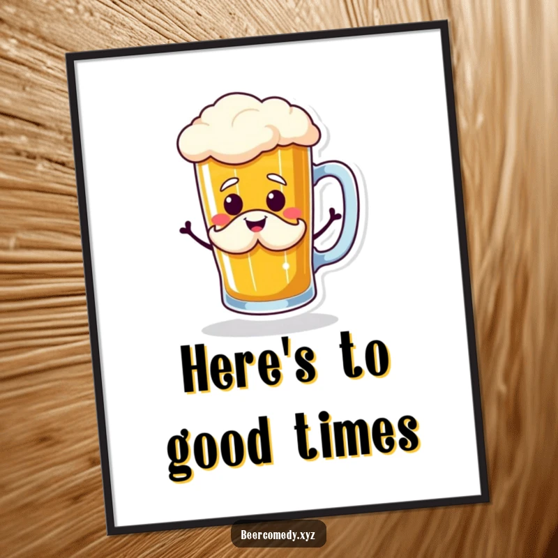 Funny Free Printable Wall Art: A beer mug with a foam mustache doing a spirited jig, bringing joy.