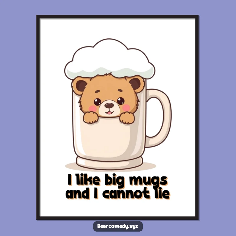 Funny Free Printable Wall Art: Bear Cub Peeking From Giant Mug, Humorous Downloadable Art