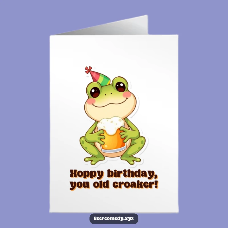 Free Printable Birthday Card: Funny Frog With Mug, A Hoppy Celebration Downloadable Gift