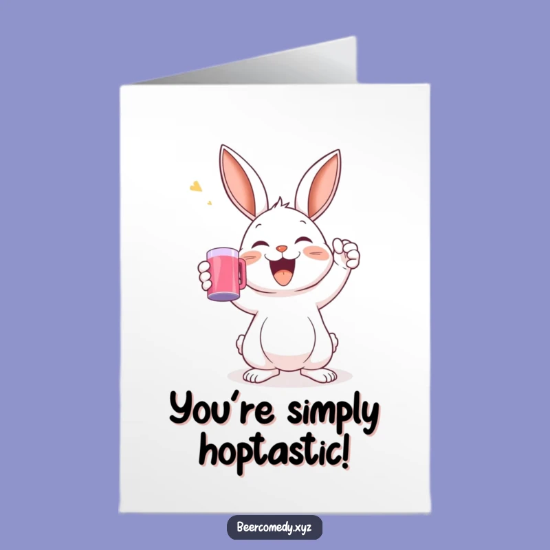 Free Printable Congrats Card: Joyful Rabbit Toasting, Funny Celebration Mug Downloadable Gift