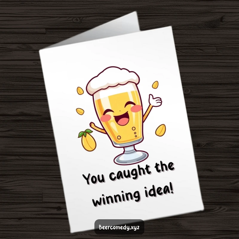 Funny Free Printable Congratulations Card: a beer glass winking and catching a hop, signifying achievement.