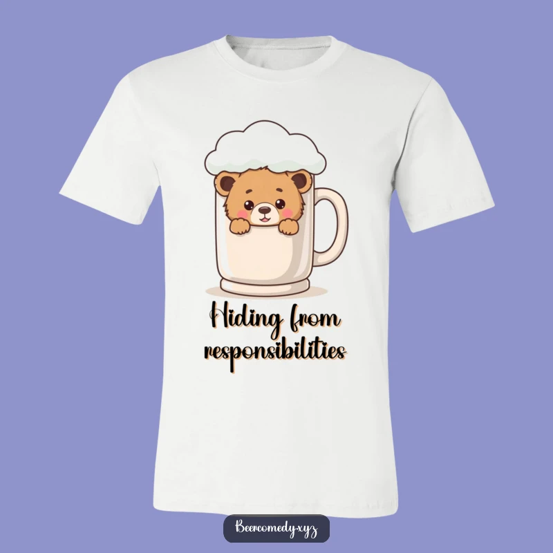 Funny Bear Cub Tee: Playful Cub Behind Mug, Ideal Funny Gift