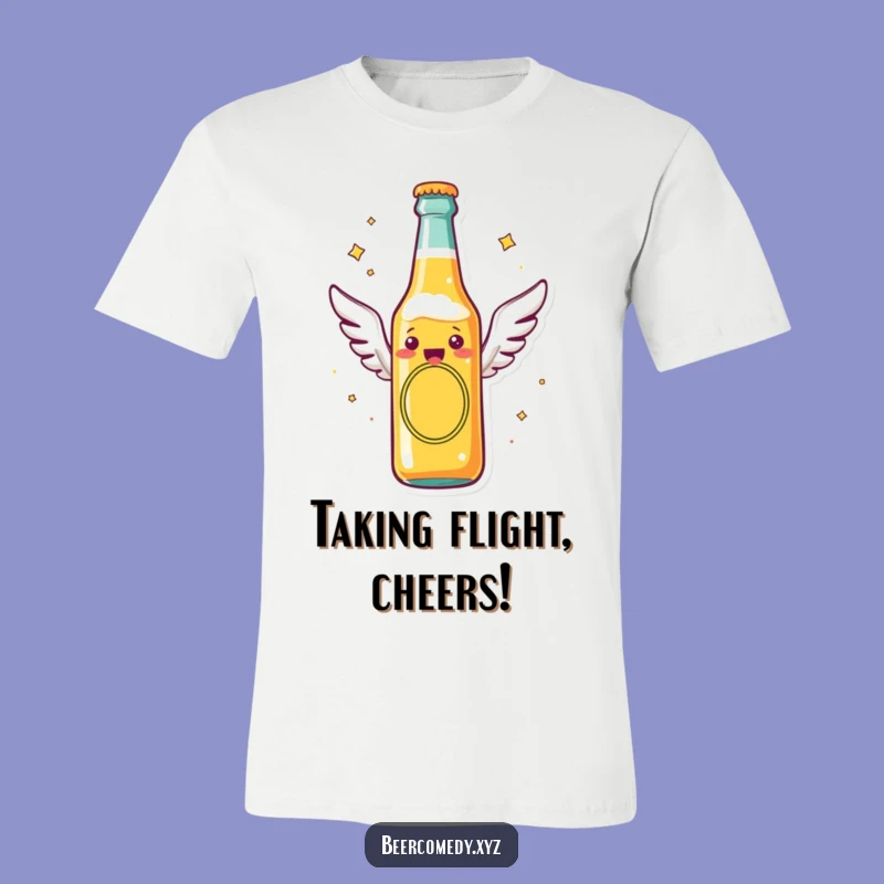Funny Flying Beer Bottle T-Shirt: Cheerful Wings Soaring Brew, Perfect Gift!
