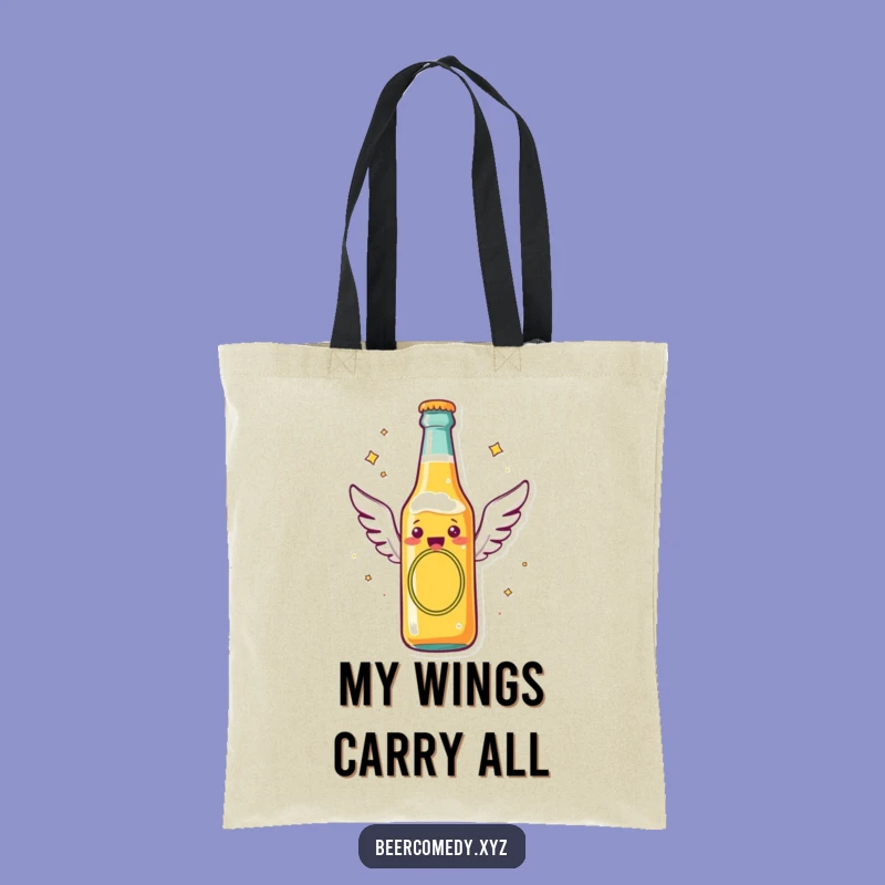 Funny Flying Beer Bottle Tote: Carry Cheer with Soaring Wings, Perfect Gift!